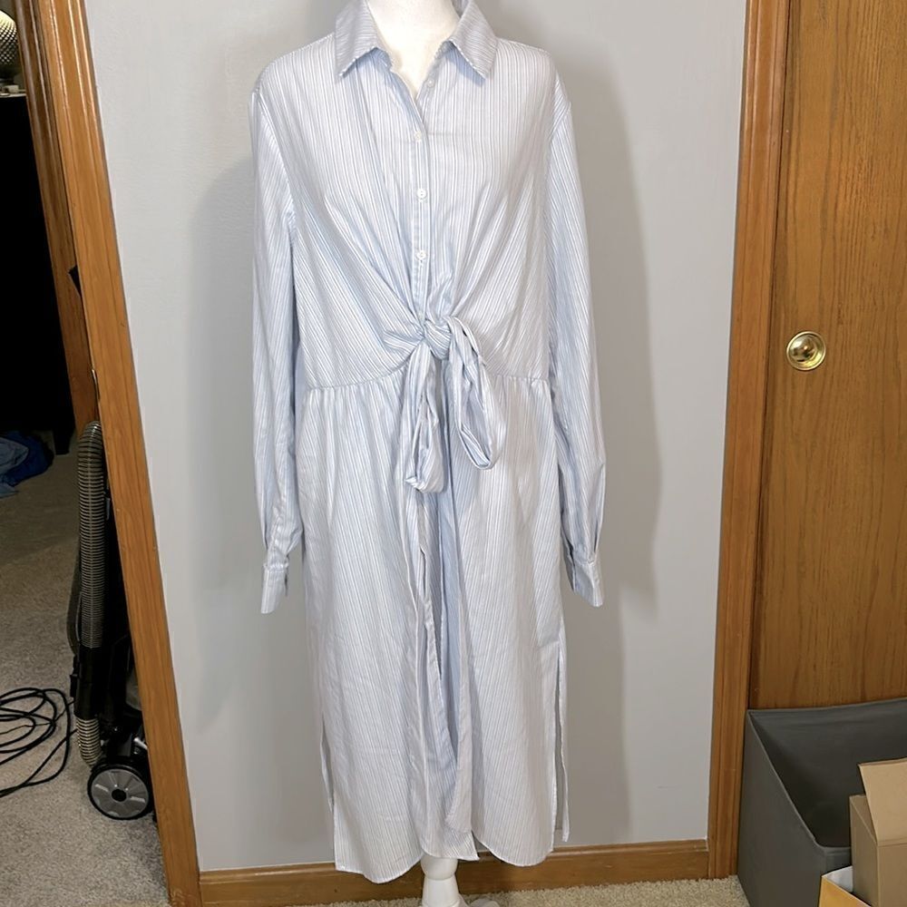ASTR the Label striped poplin wrap button down shirt‎ tunic size XL BIN L